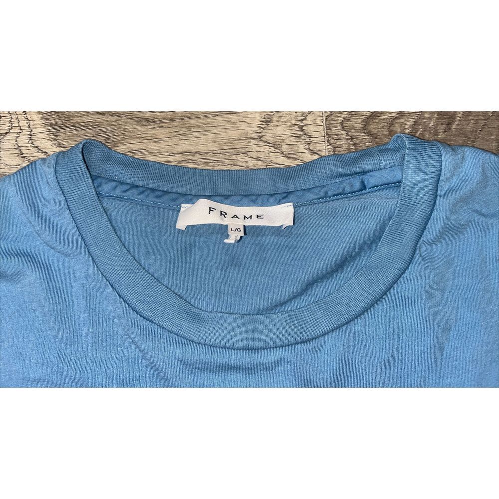 FRAME (Designer) T Shirt Mens Solid Blue Large Logo - Picture 2 of 4